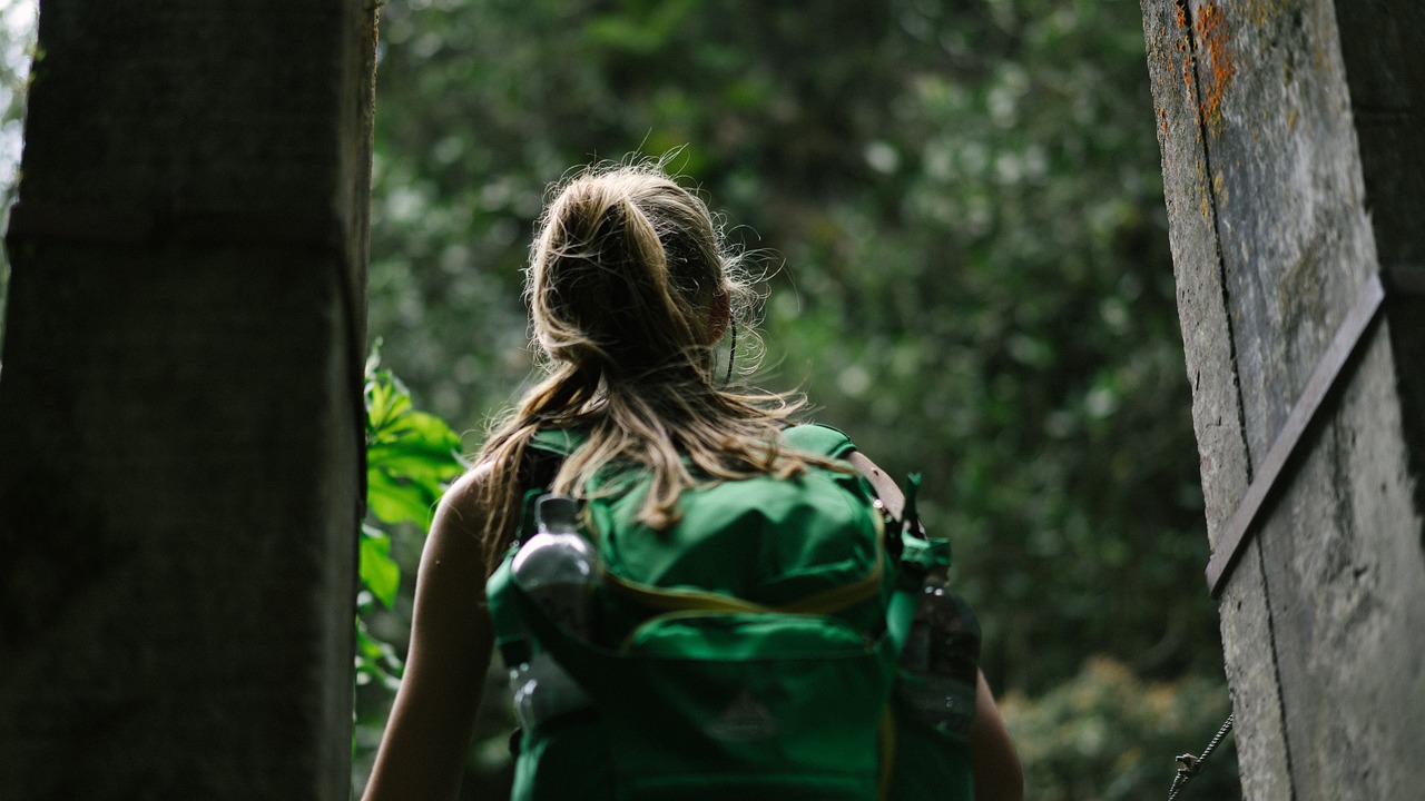 people woman back pack free photo