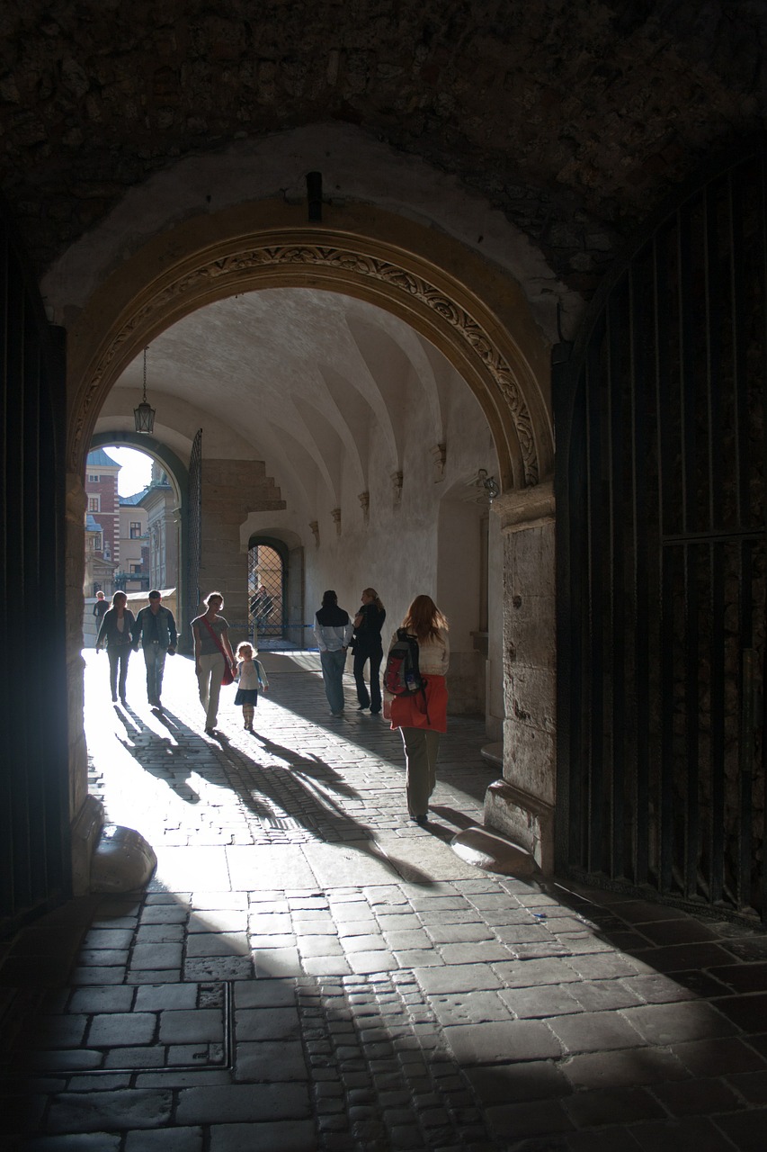 people gated cloister archway free photo