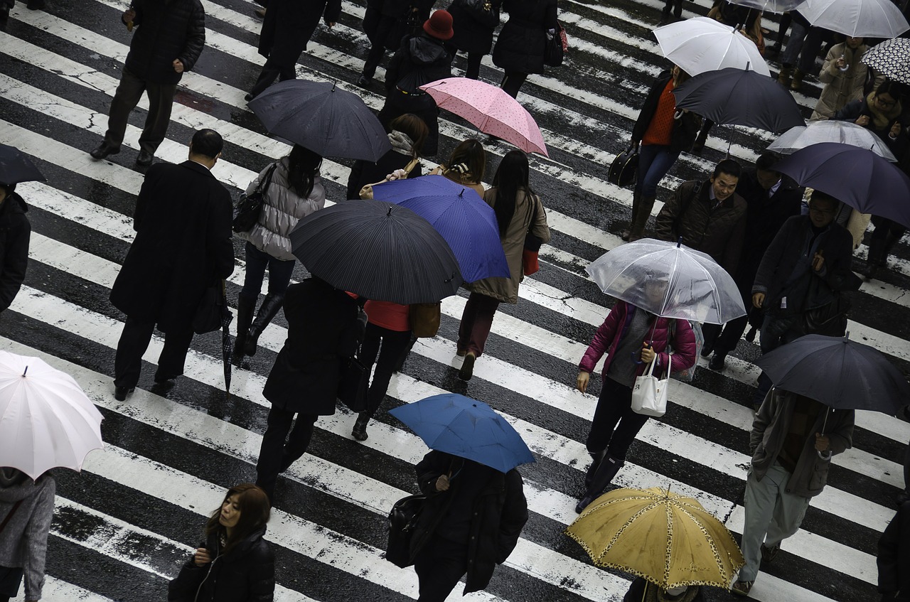 people rainy busy free photo