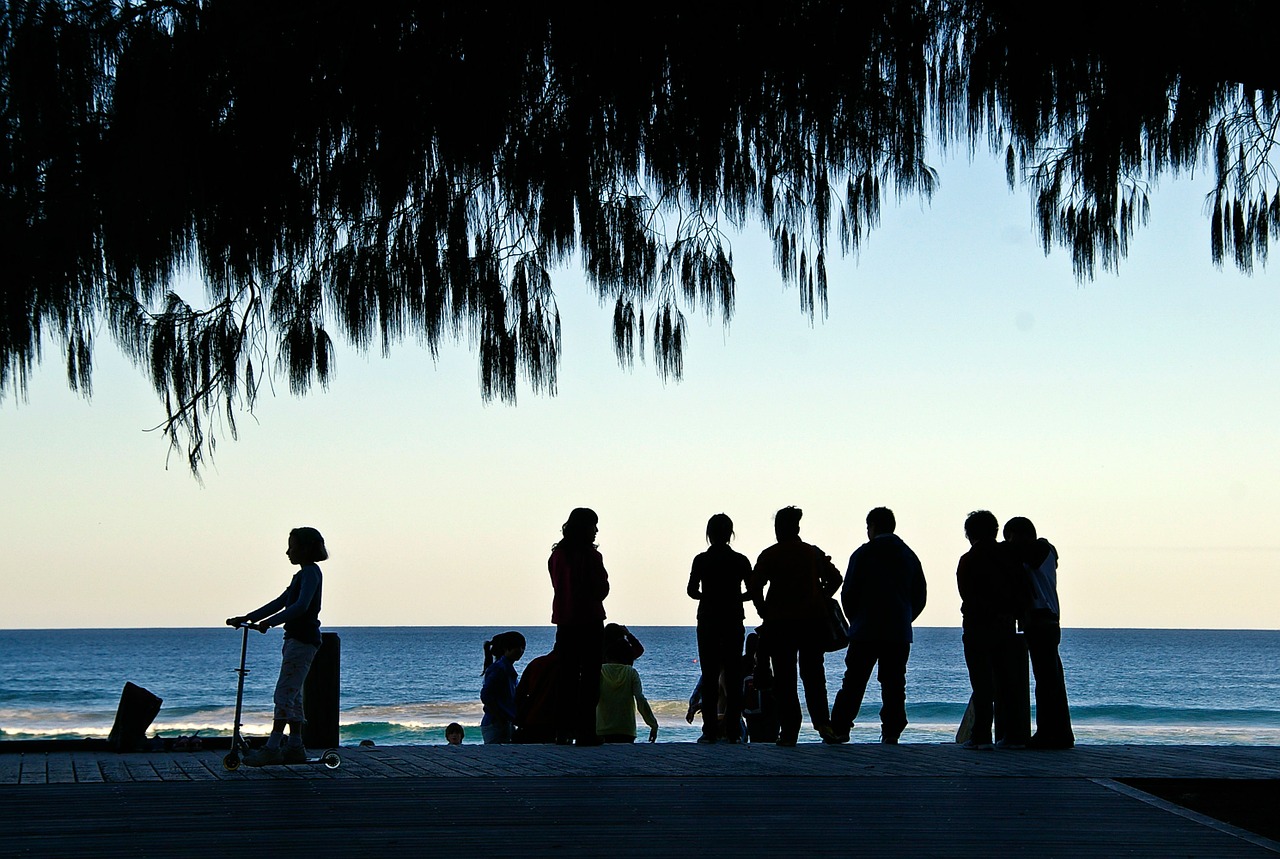 people silhouettes coast free photo