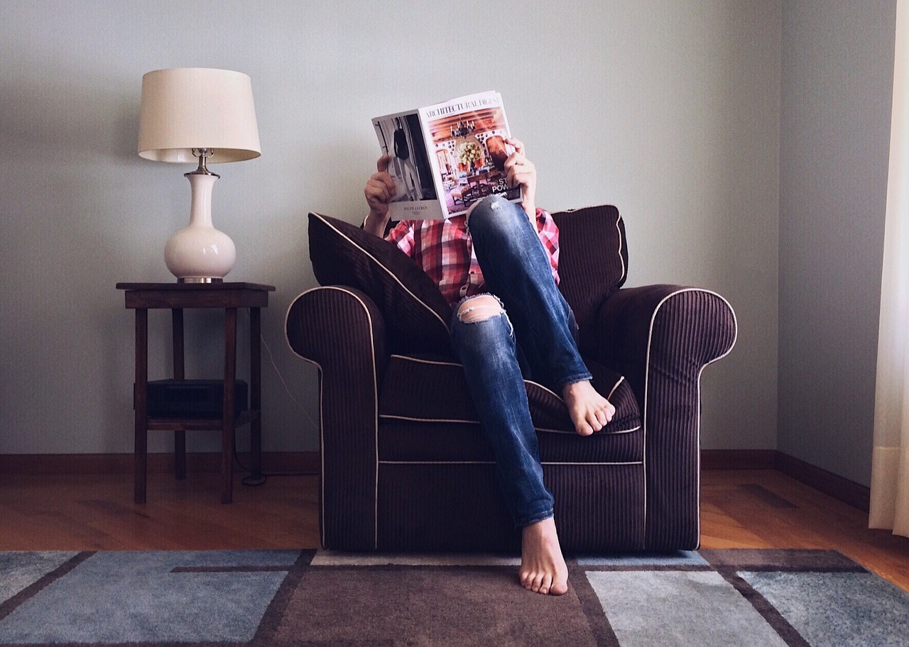 person reading home free photo