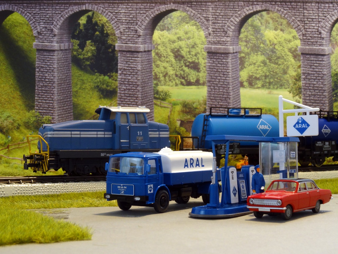 petrol stations  model cars  model train free photo