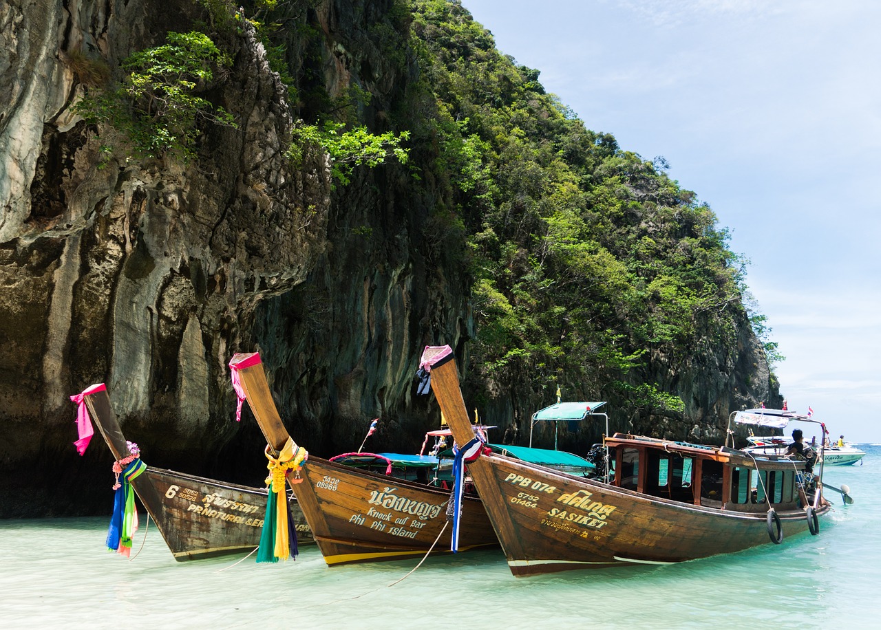 phi phi island tour phuket colorful boats free photo