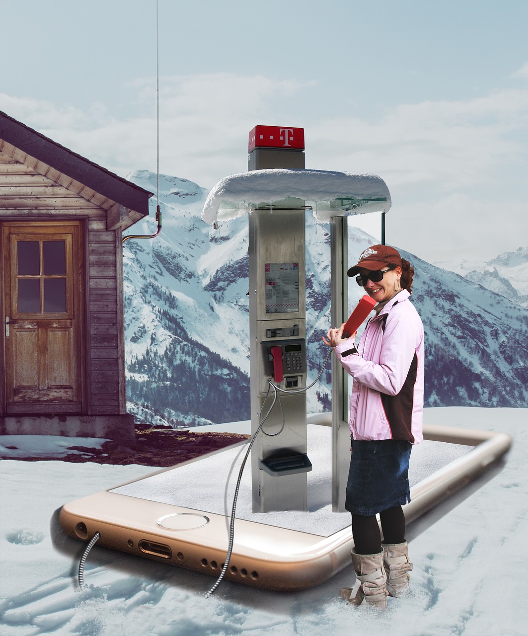 phone booth in the snow image manipulation phone free photo