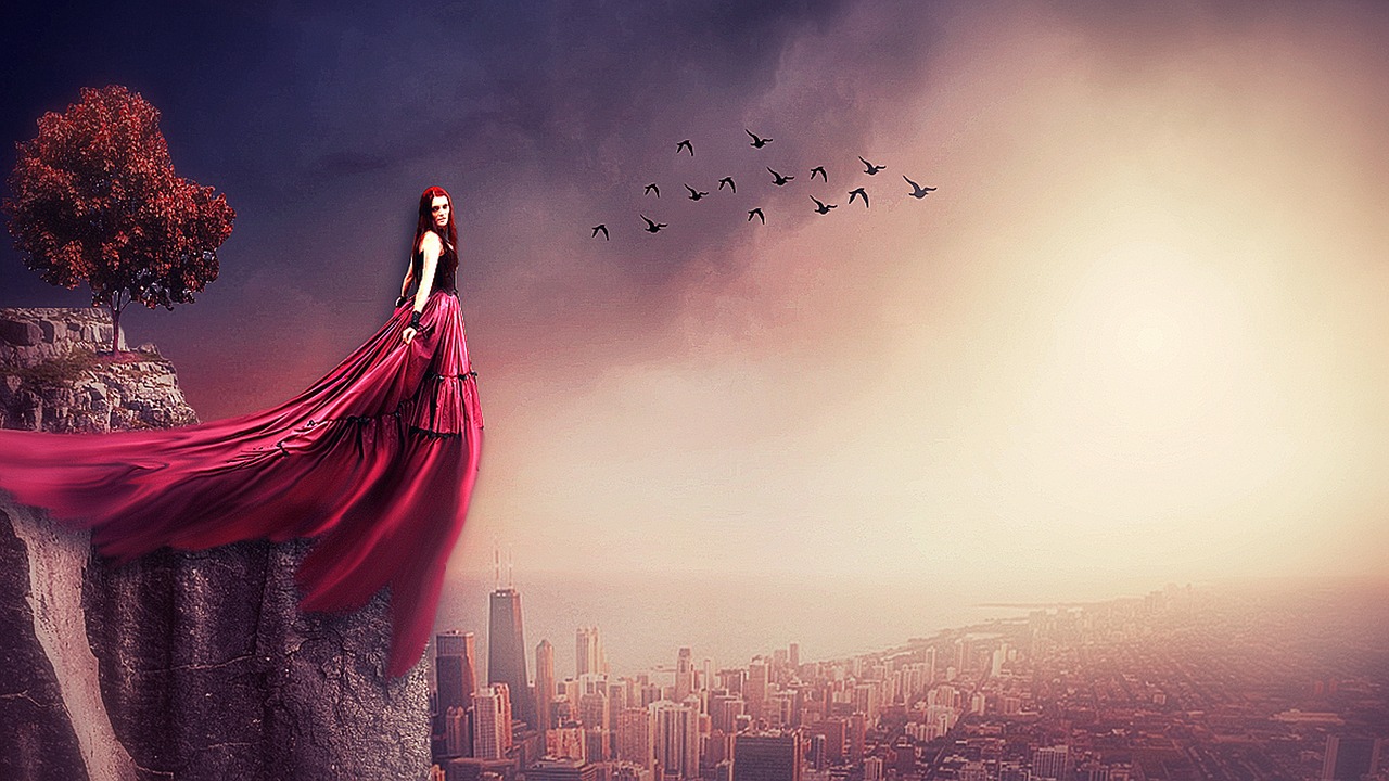 photo manipulation fantasy city view sunset fall colour free photo