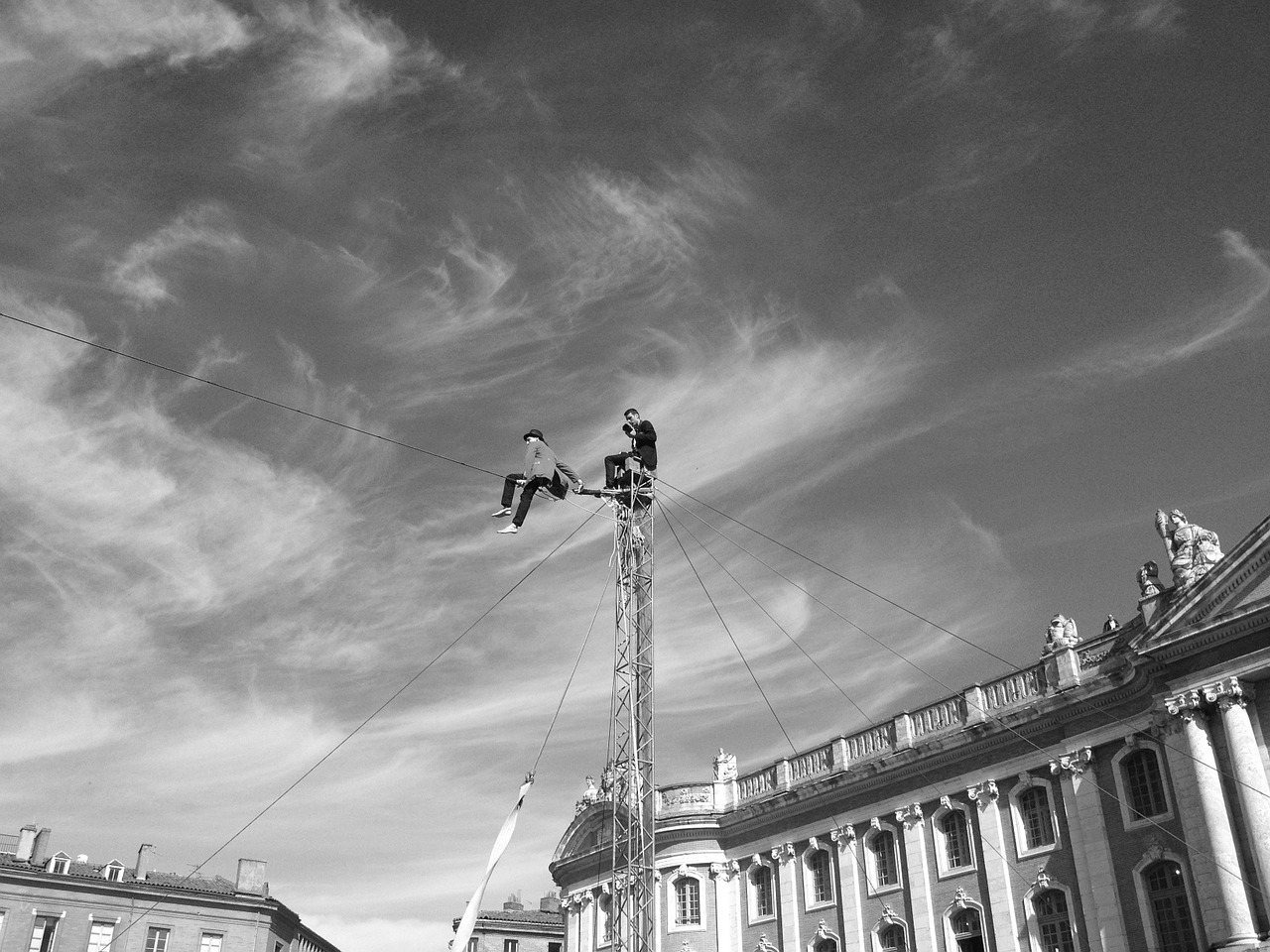 photographer black white tightrope walker free photo