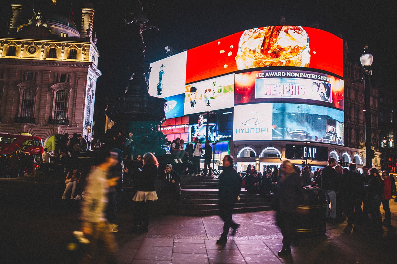 piccadilly circus people crowd free photo