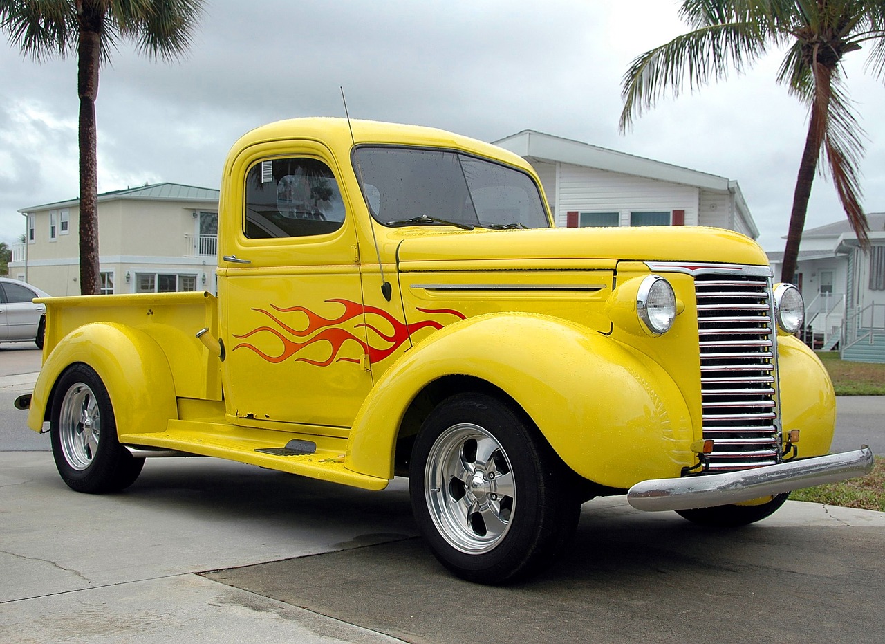 pickup truck customized yellow free photo