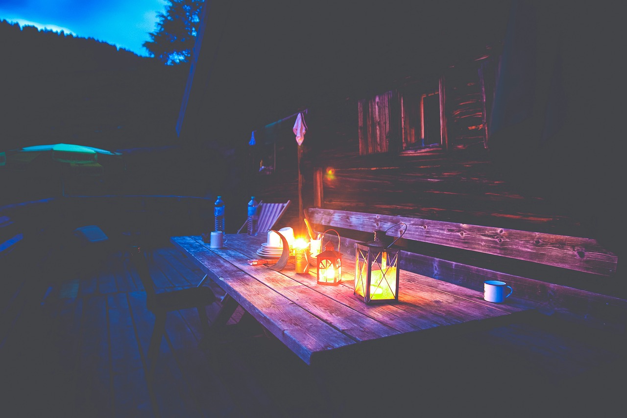 picnic table deck backyard free photo