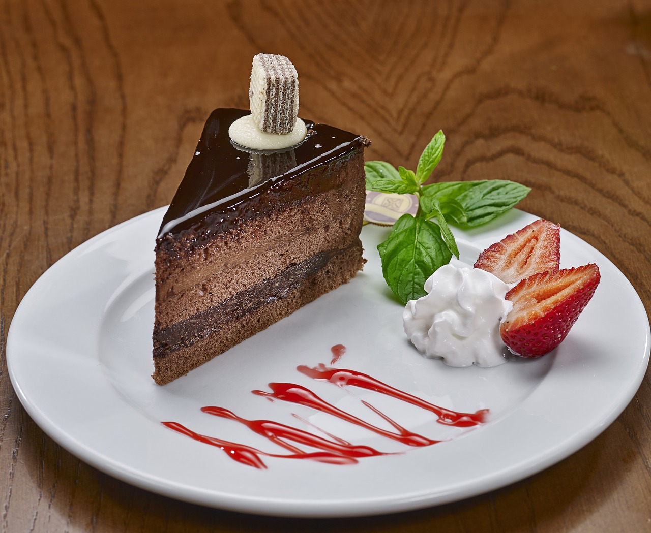 pie  chocolate cake  presentation on the plate free photo