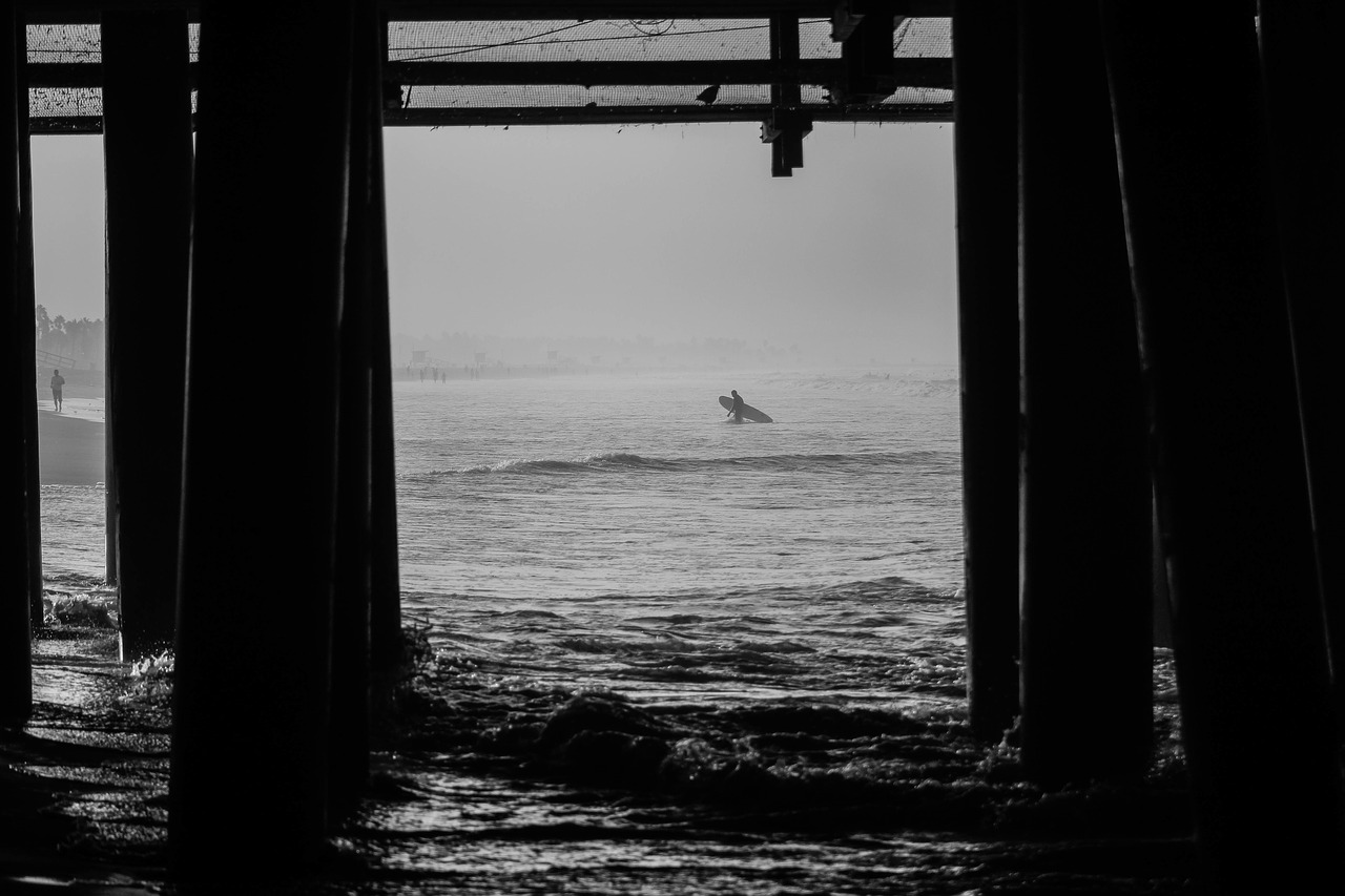 pier surfer surfboard free photo