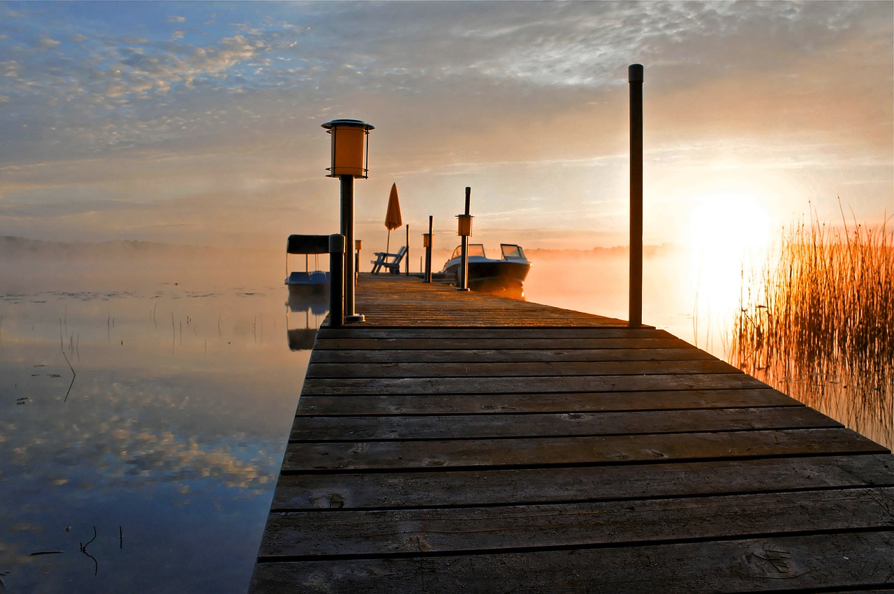 pier fog pond free photo