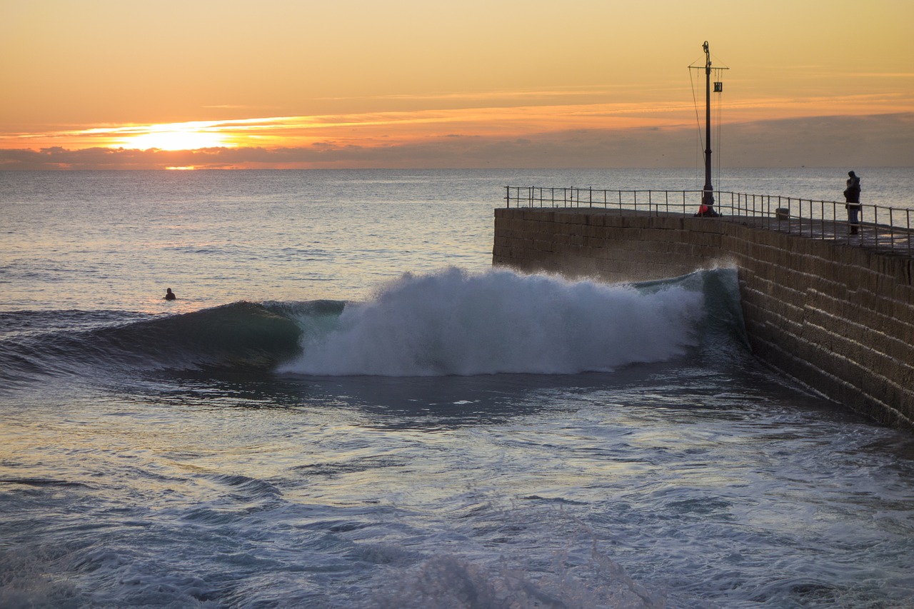 pier sunset wave free photo