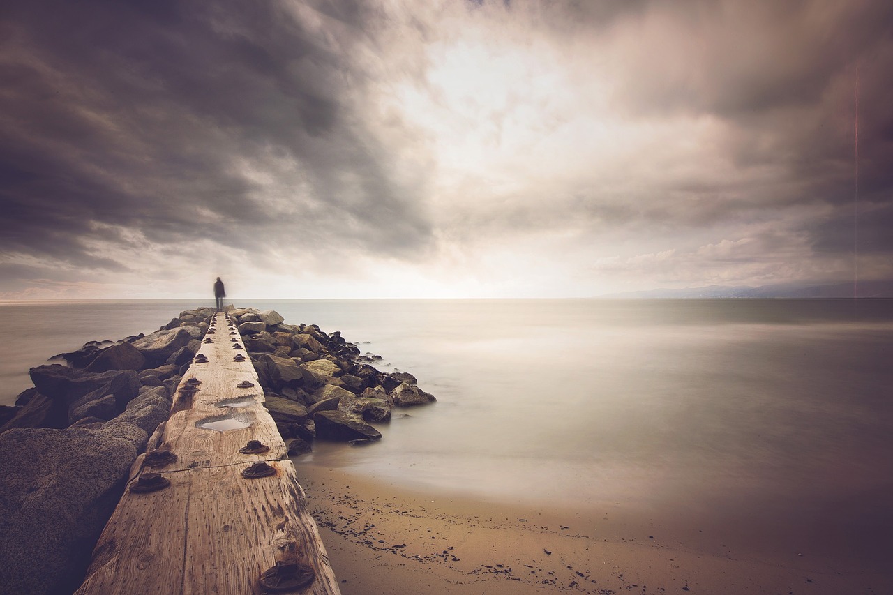 pier ocean clouds free photo