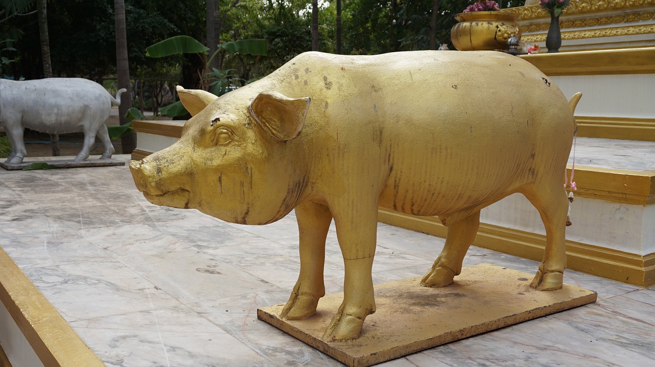 pig statue gold free photo