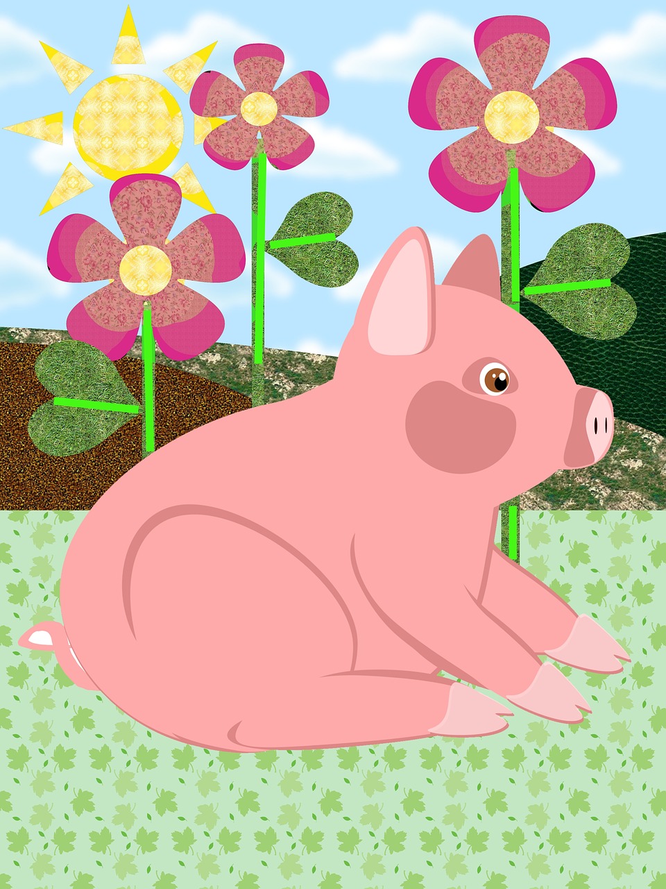 pig animal flower free photo