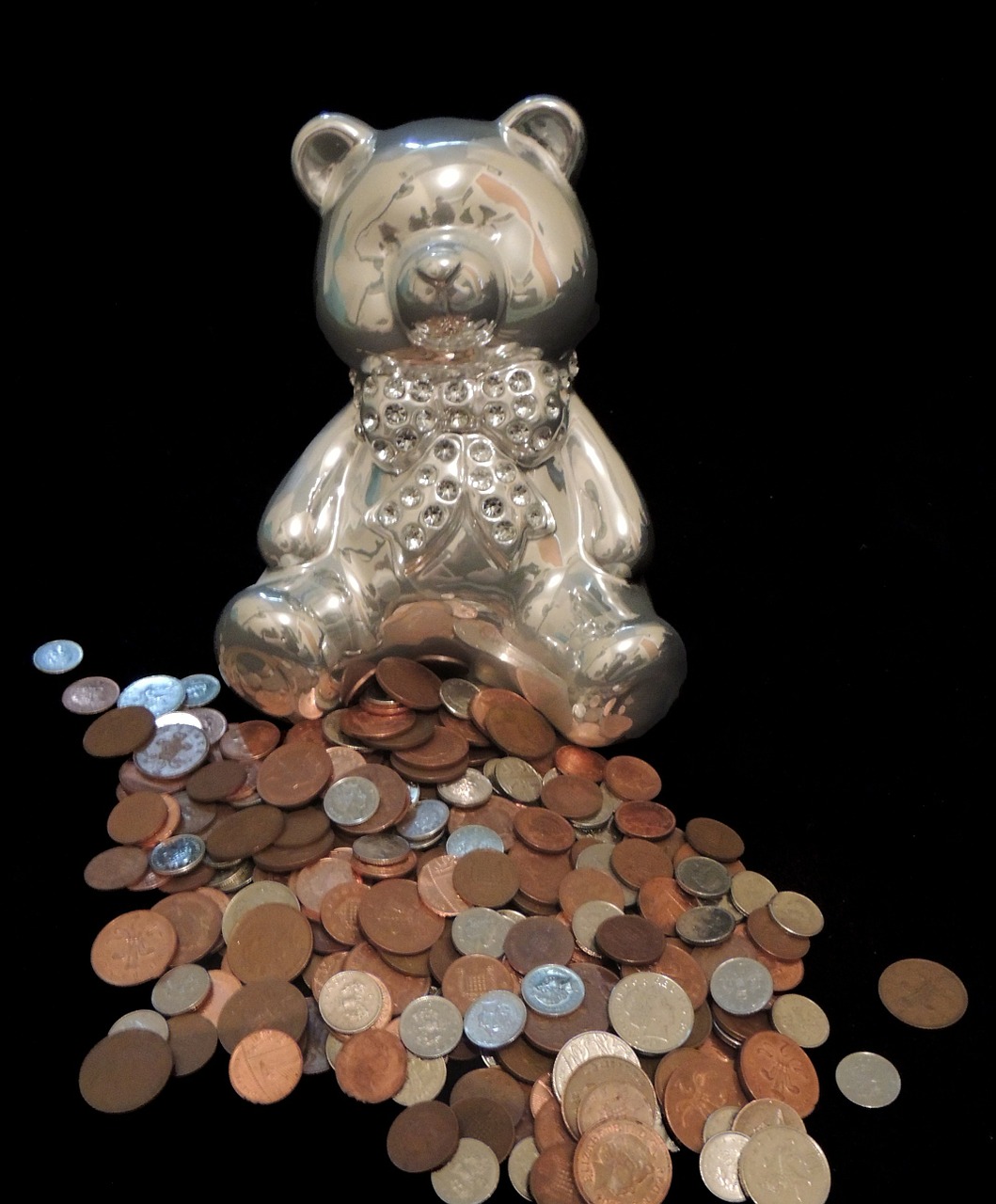 piggy bank teddybear coins free photo