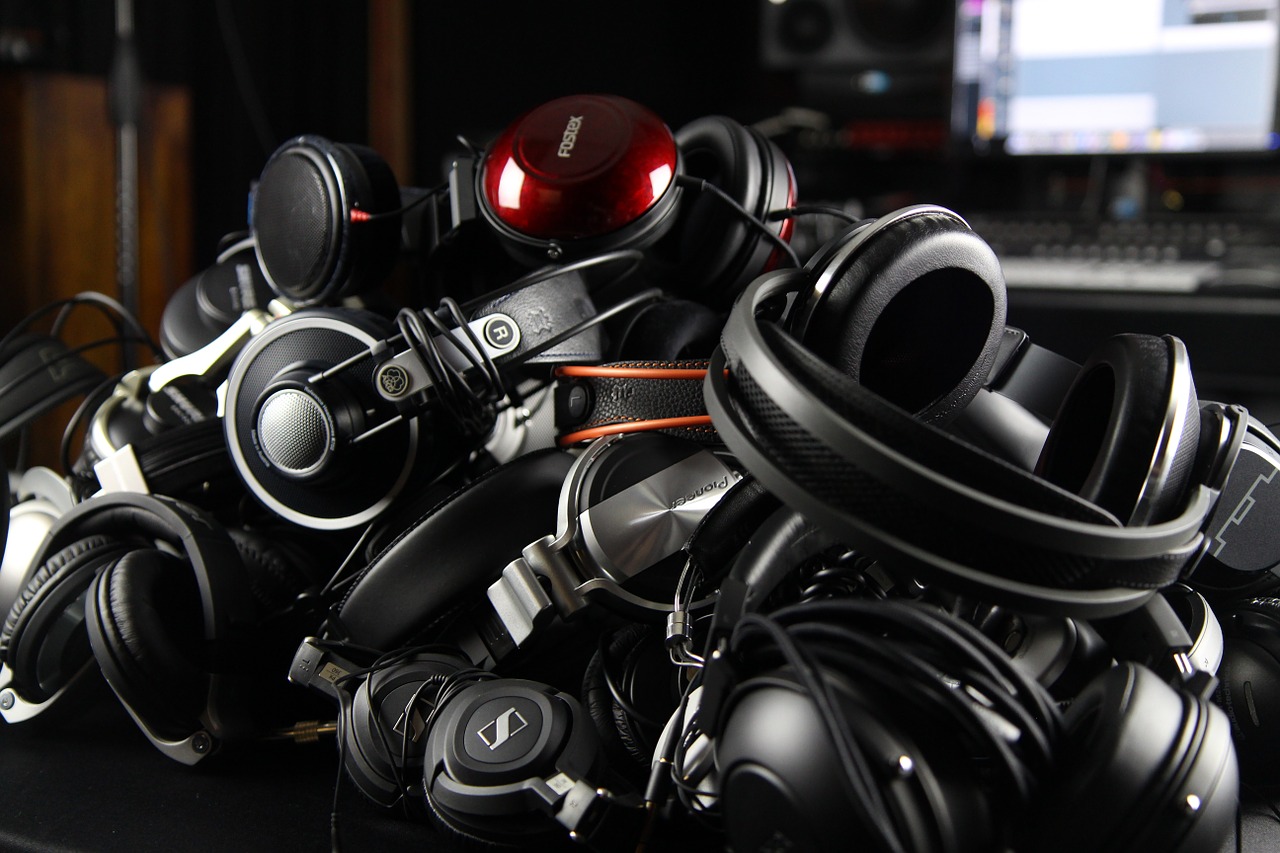 pile headphones studio free photo