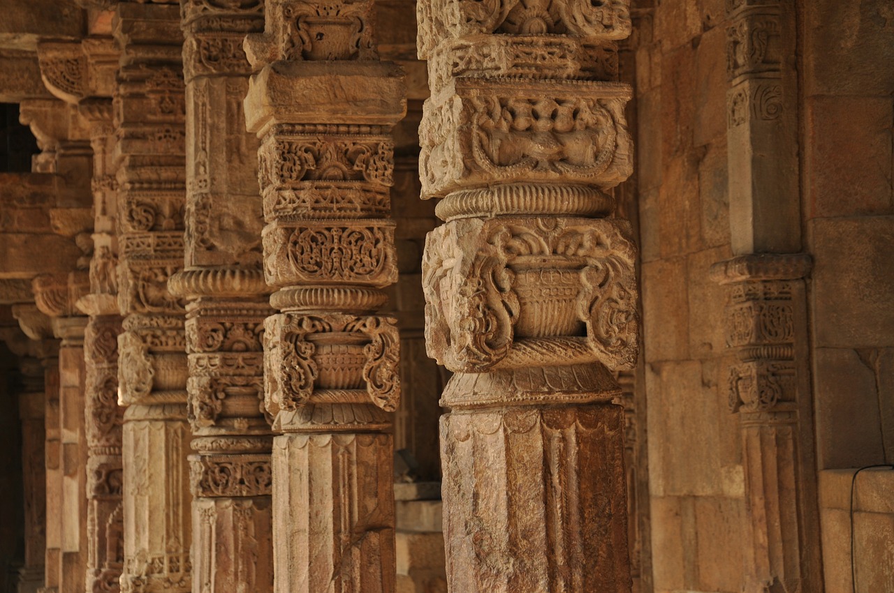pillars temple carvings free photo