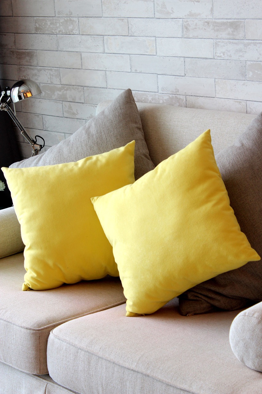pillow  yellow  sofa free photo