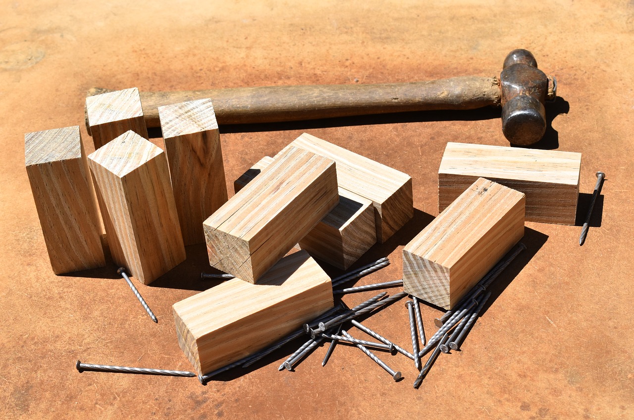 pine carpentry work nails hammer free photo