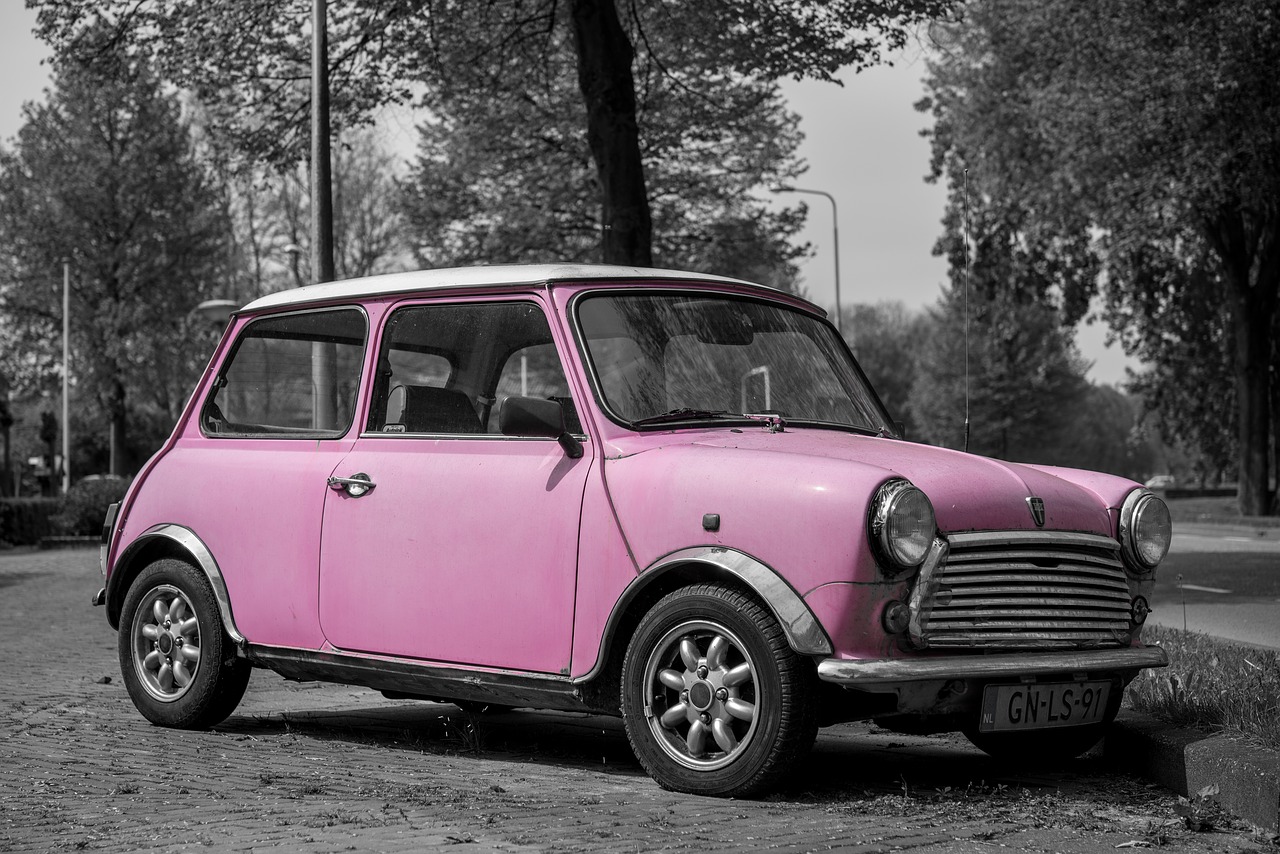 pink mini car free photo