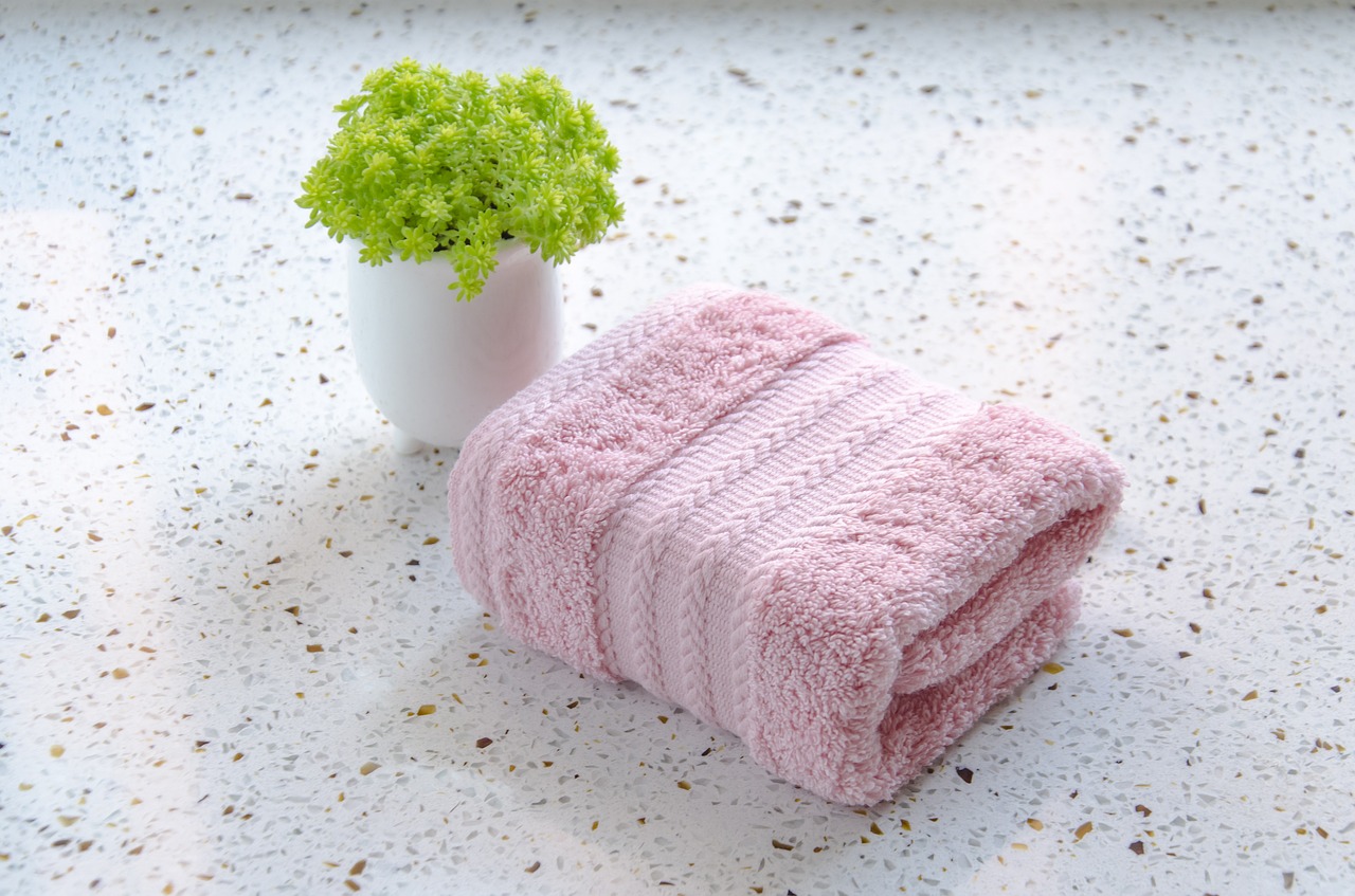 pink  towel  green plants free photo