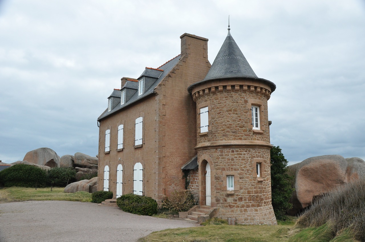 pink granite coast france april free photo