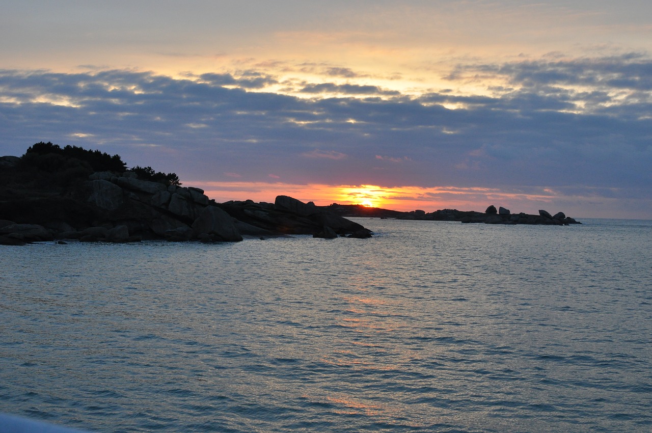 pink granite coast sunset france free photo