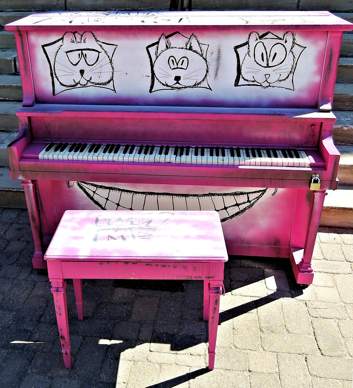 pink piano streetside city center free photo