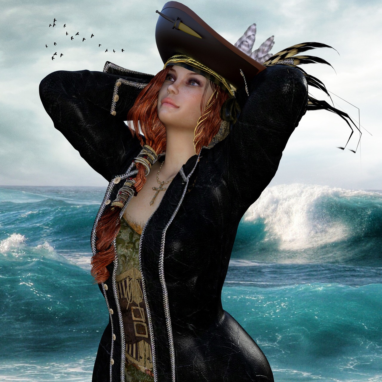 pirate woman sea free photo