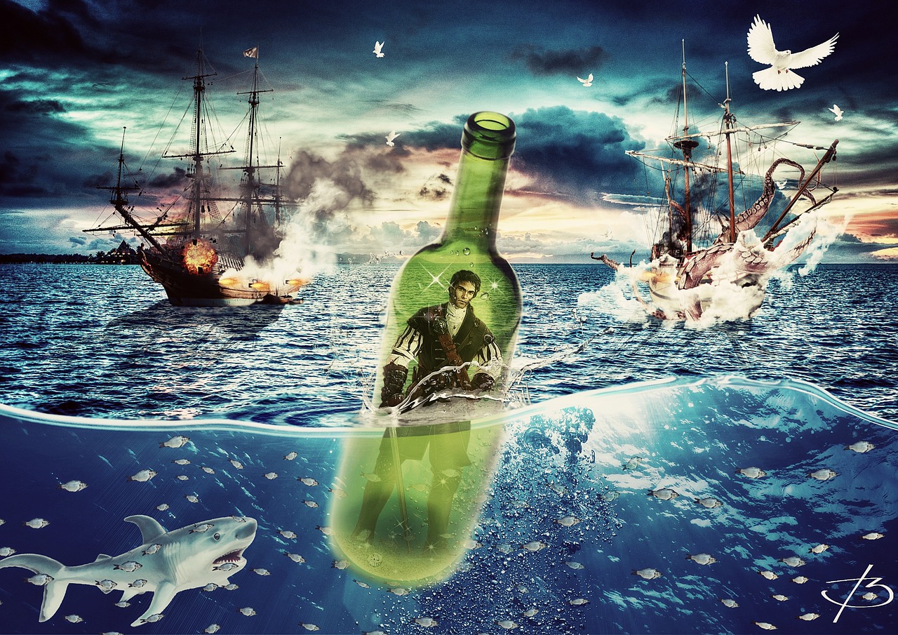 pirate bottle boat free photo