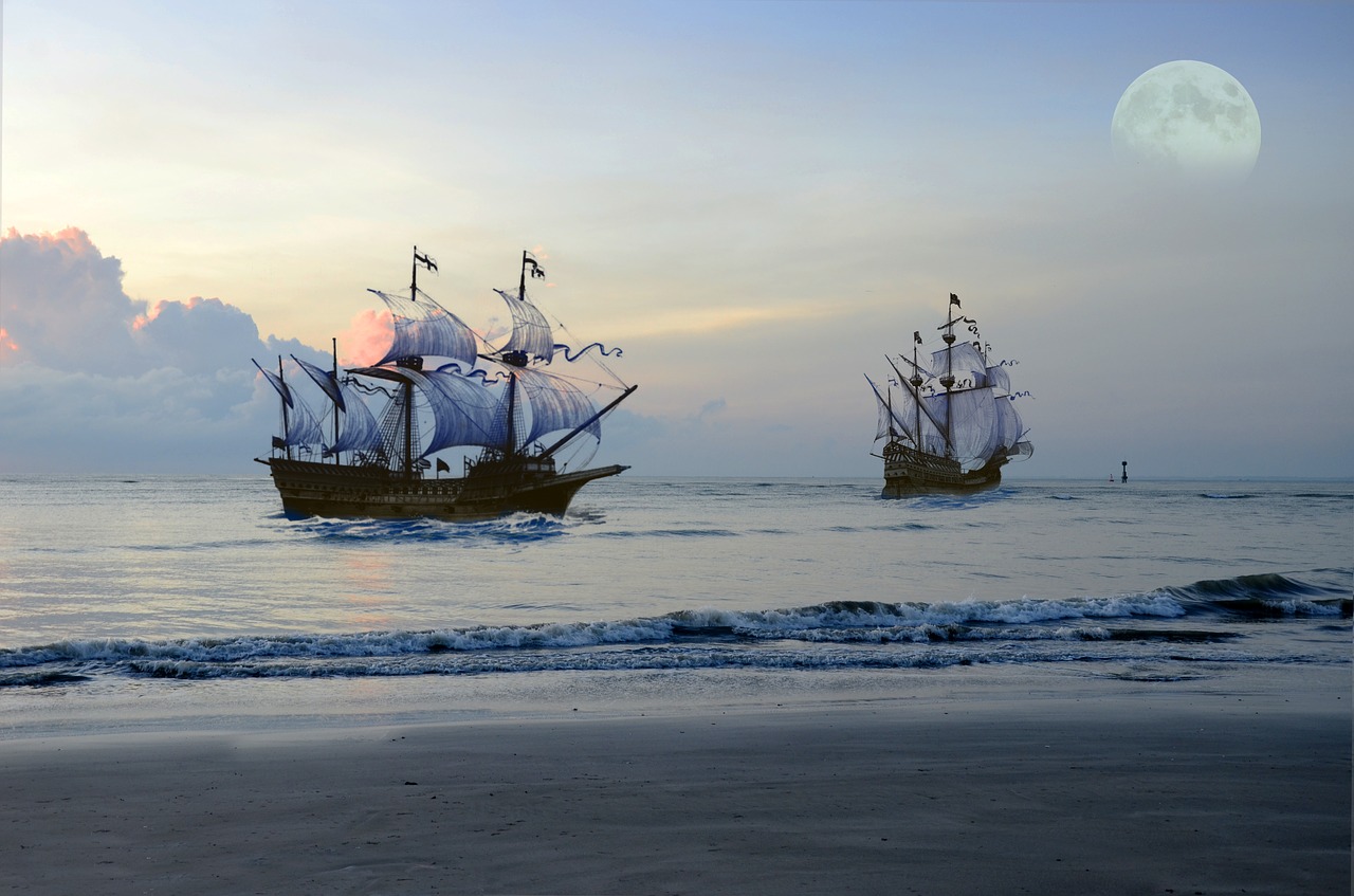 pirate ship sea moon free photo