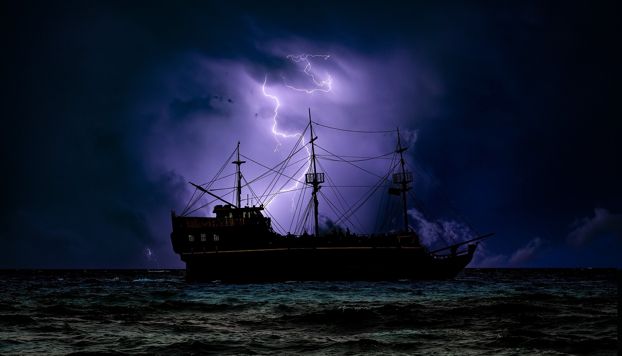 pirate ship  dark  night free photo