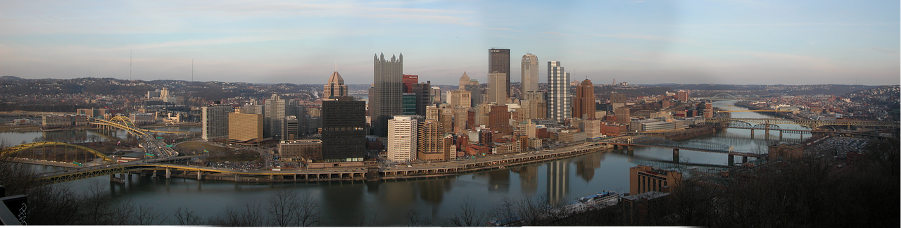 pittsburgh cityscape riverside free photo