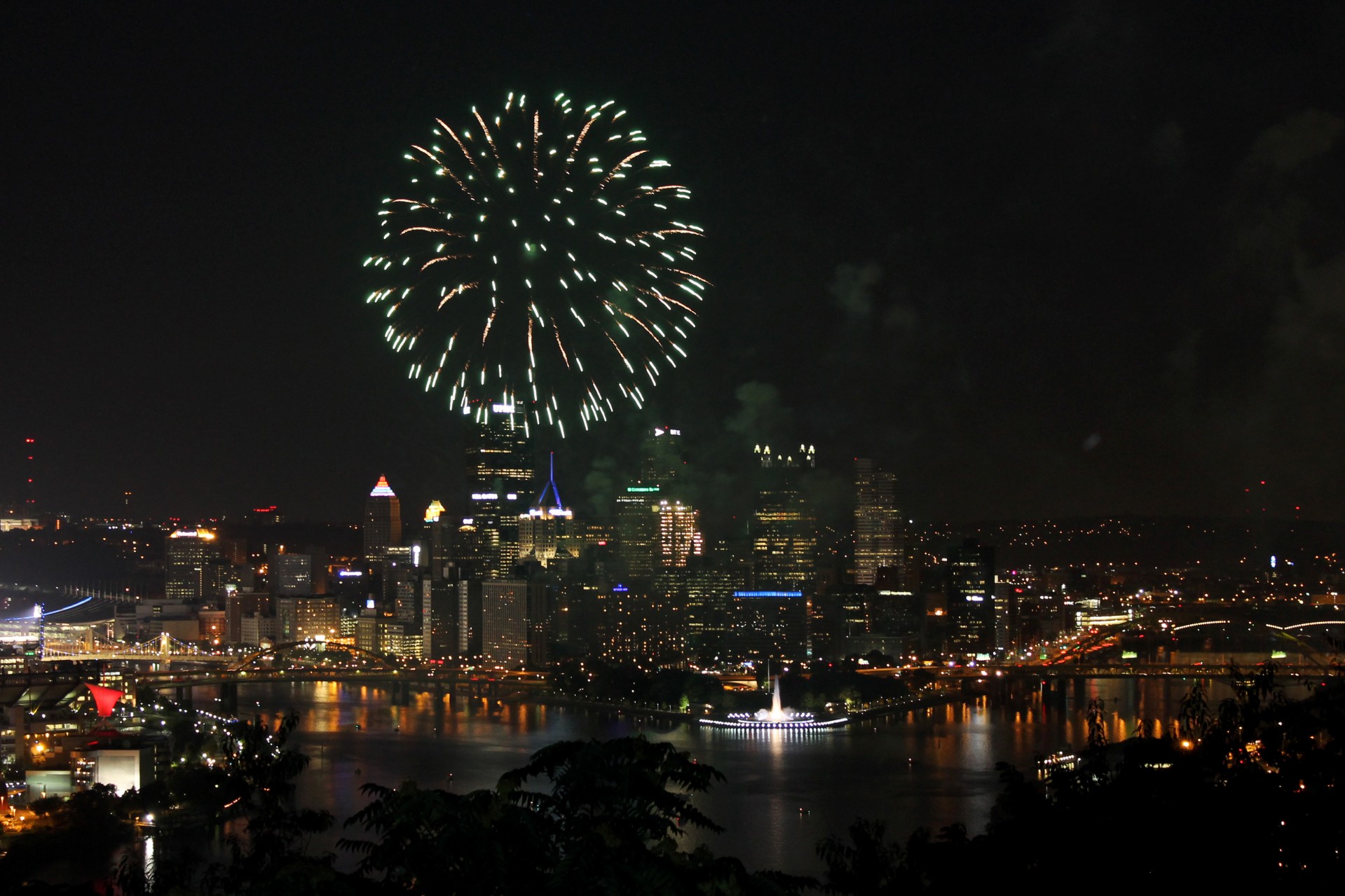 Download free photo of Pittsburgh,fireworks,4th july,night,skyline