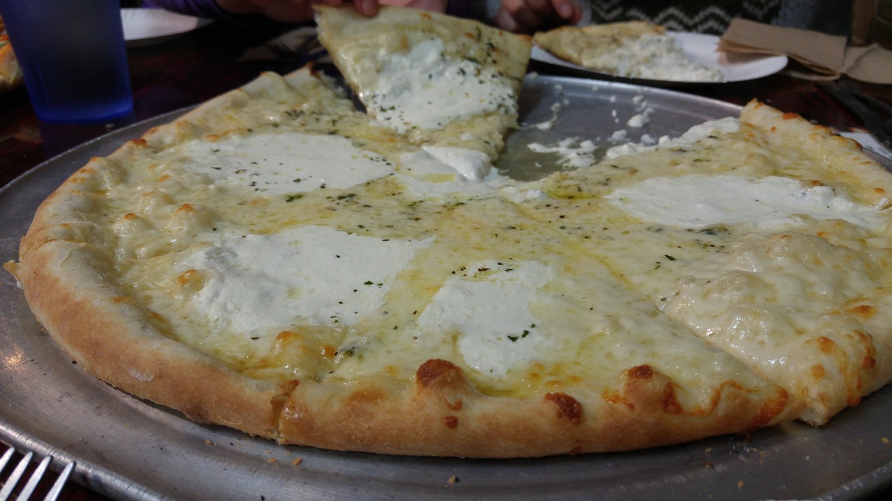 pizza white pizza cheese free photo