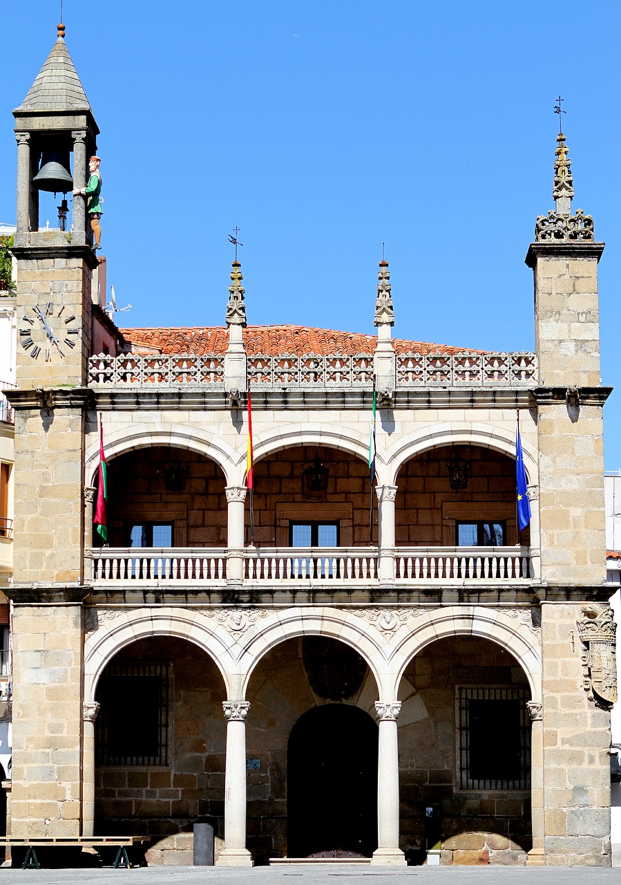 plasencia spain town square bell tower free photo