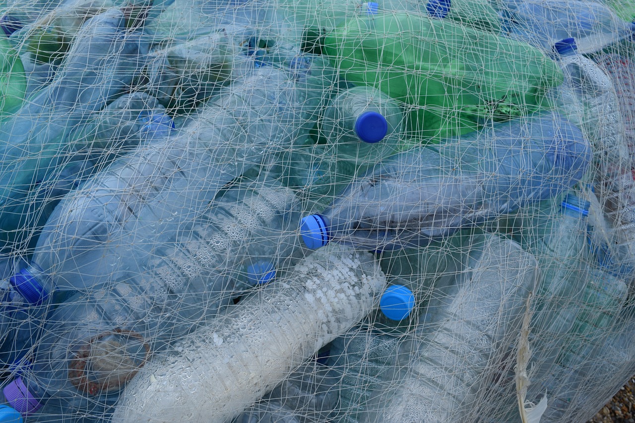 plastic bottles fishing net netting free photo