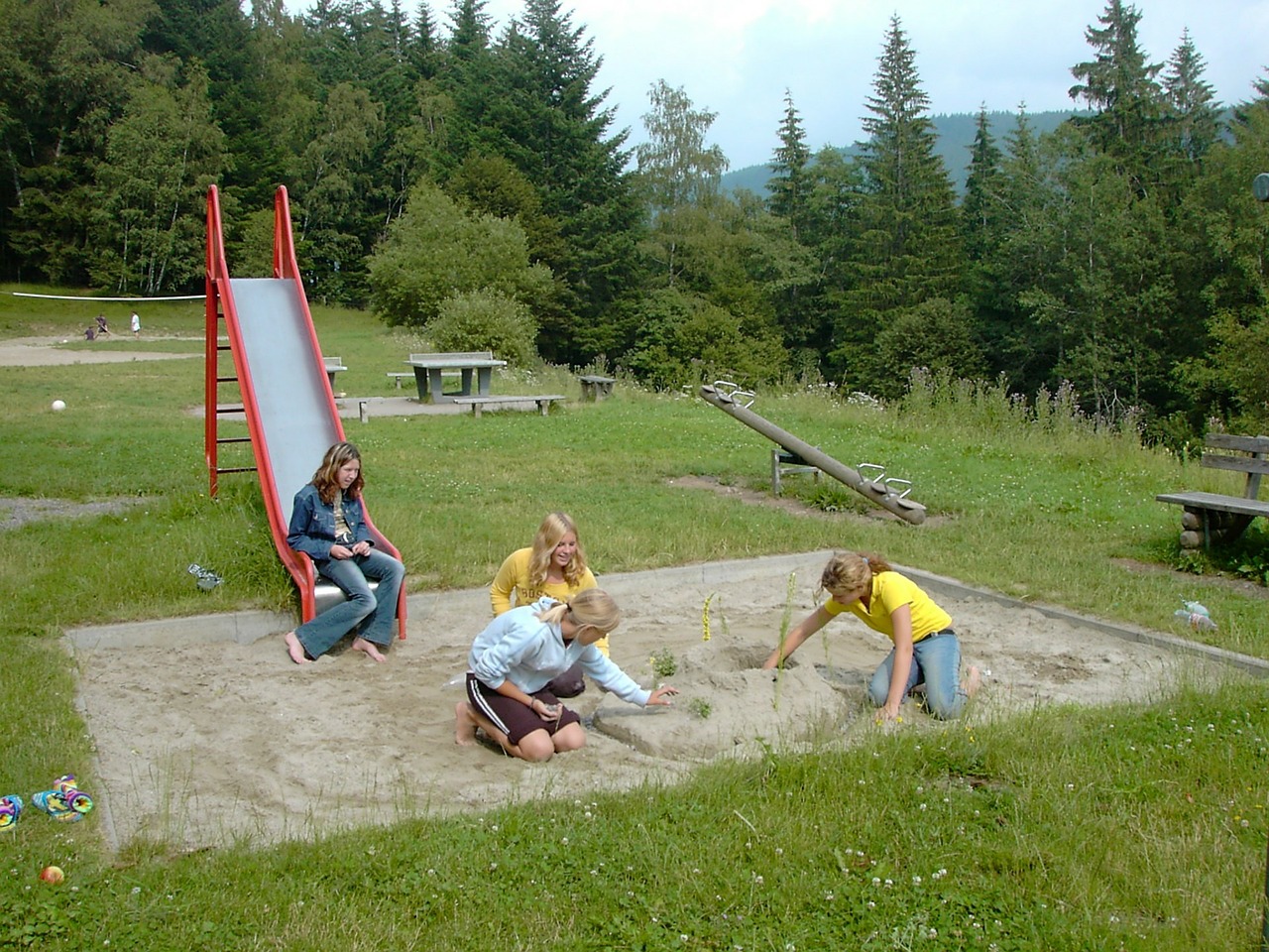 playground sand pit slide free photo