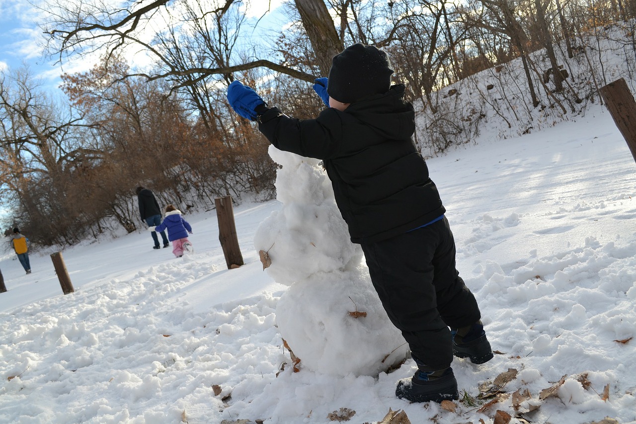 playing snowman building free photo