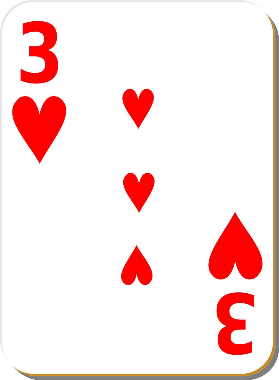 playing card three hearts free photo
