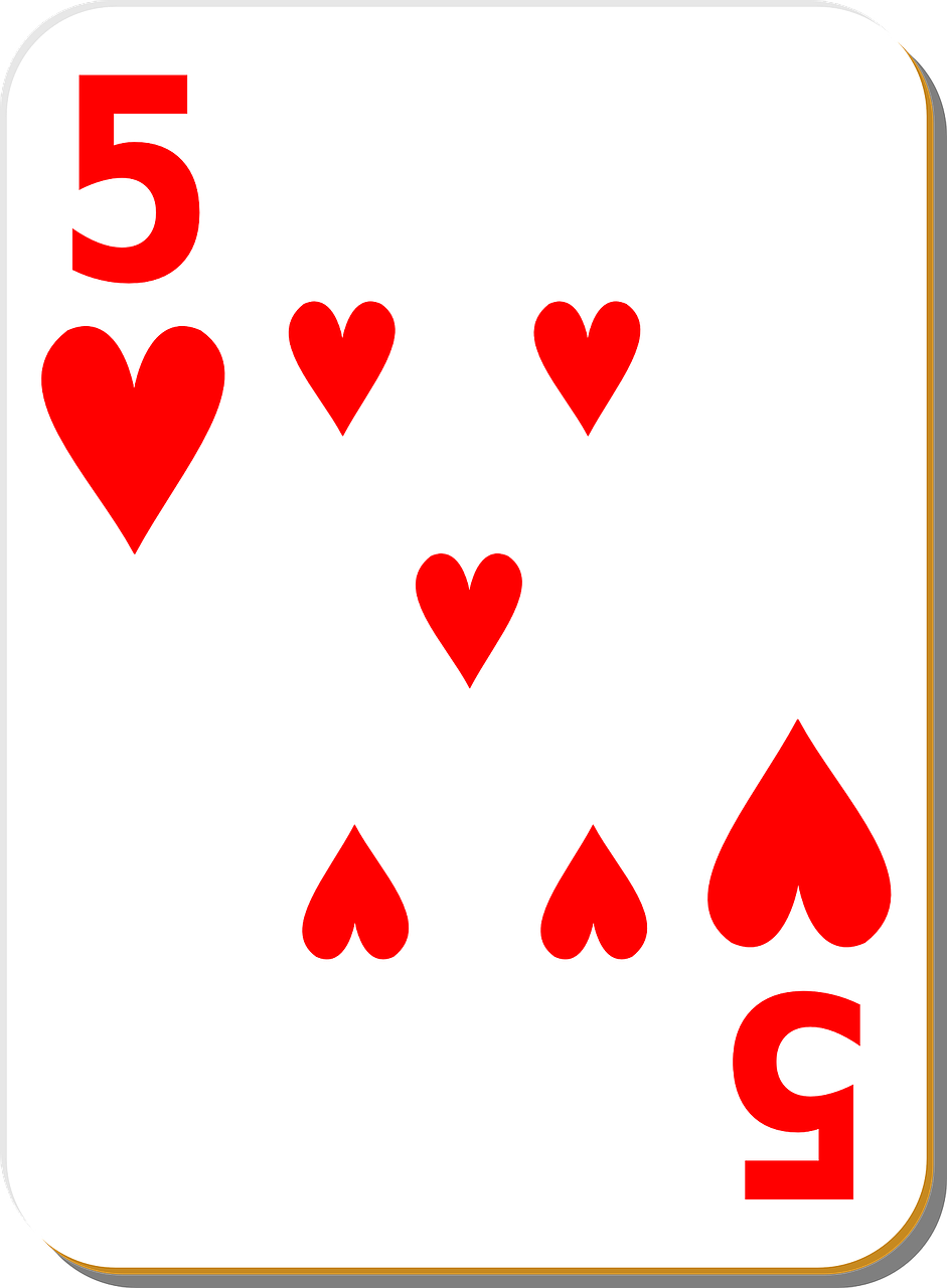 playing card five hearts free photo