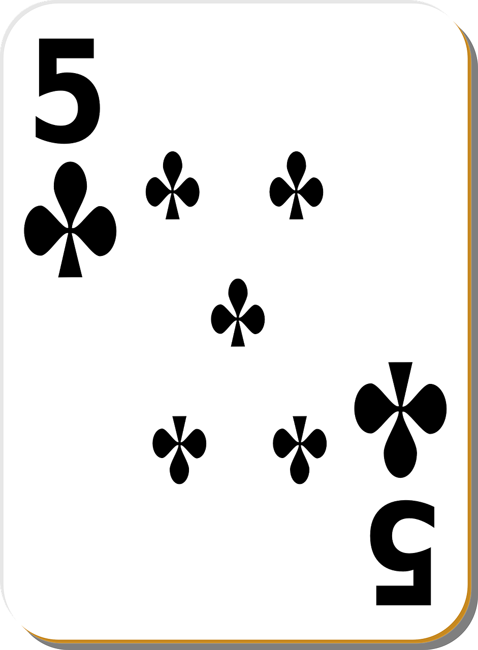 playing cards five clubs free photo
