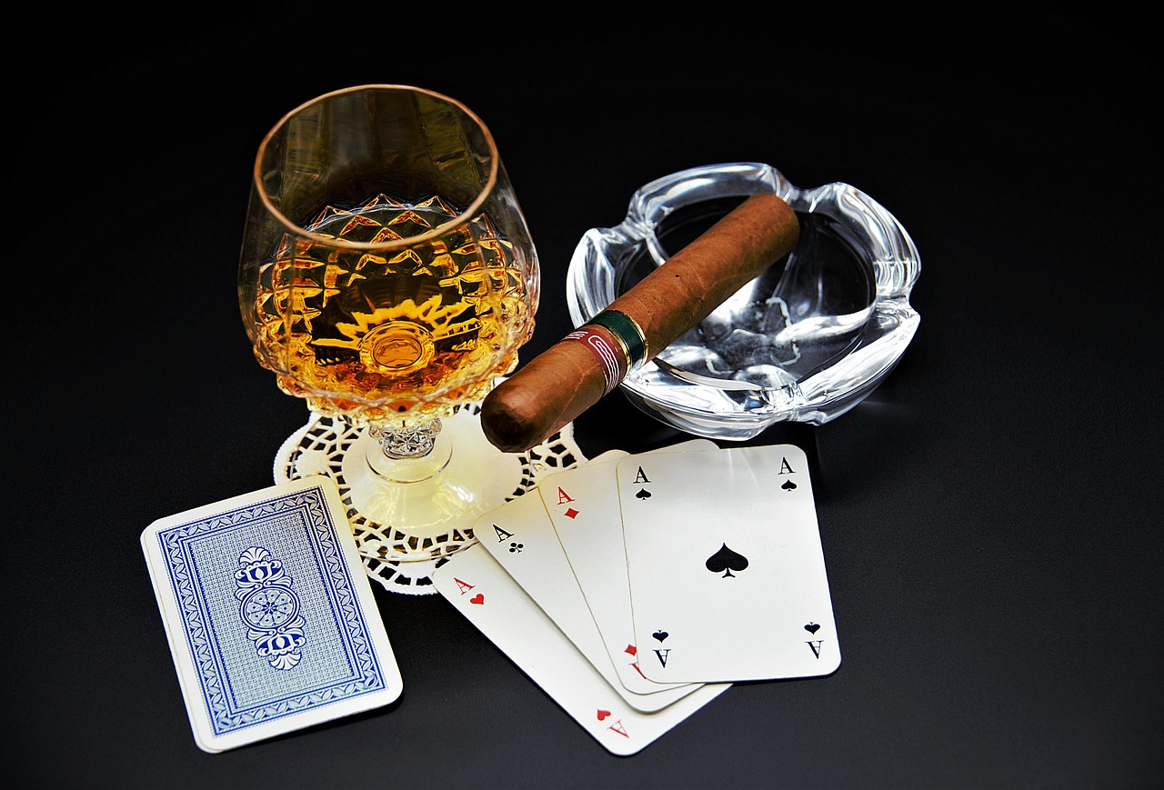 playing cards  cognac  cigar free photo