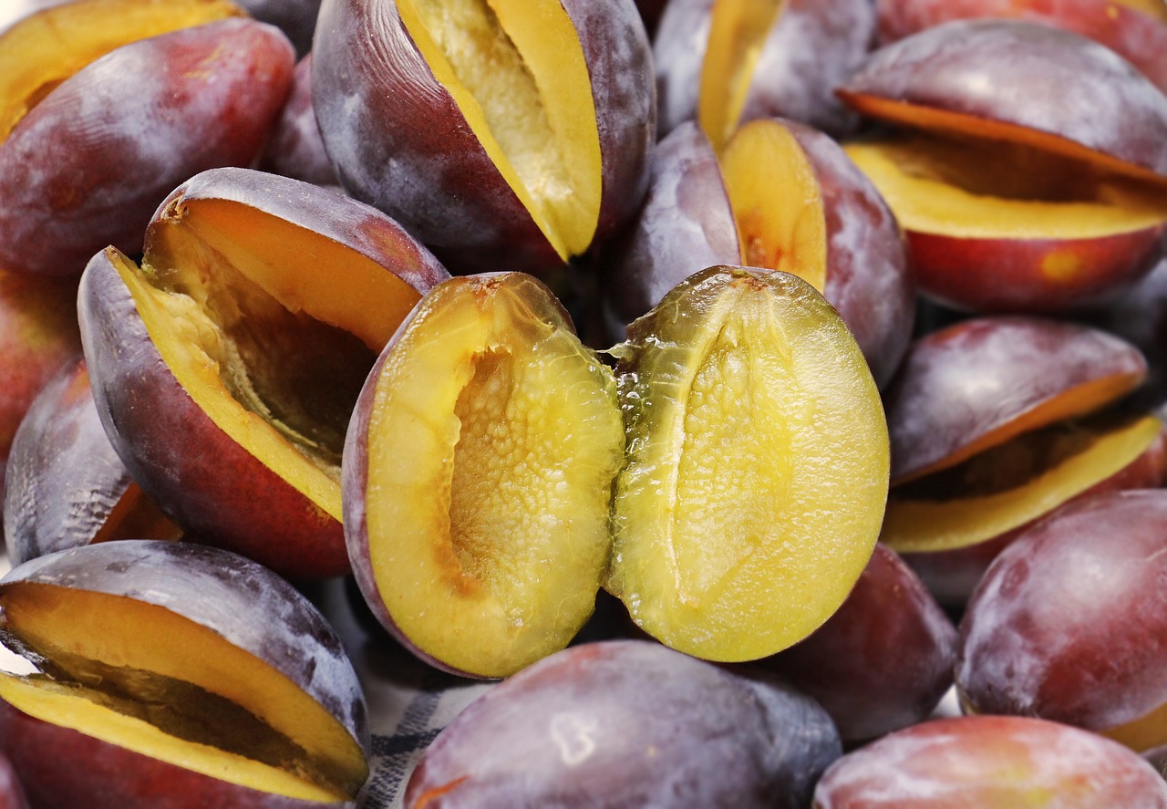 plums  half fruit  fruit free photo