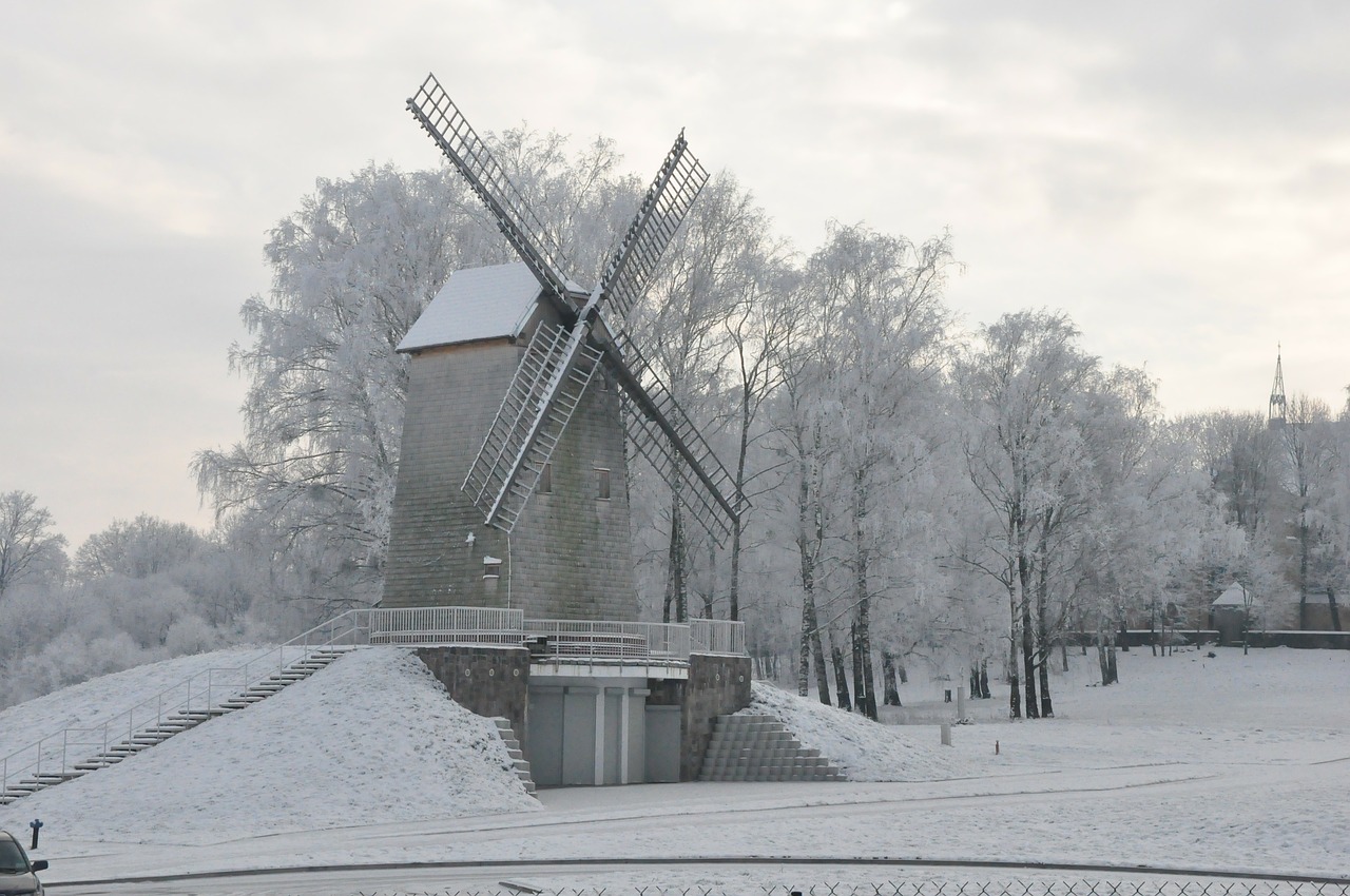 podlasie winter windmill free photo