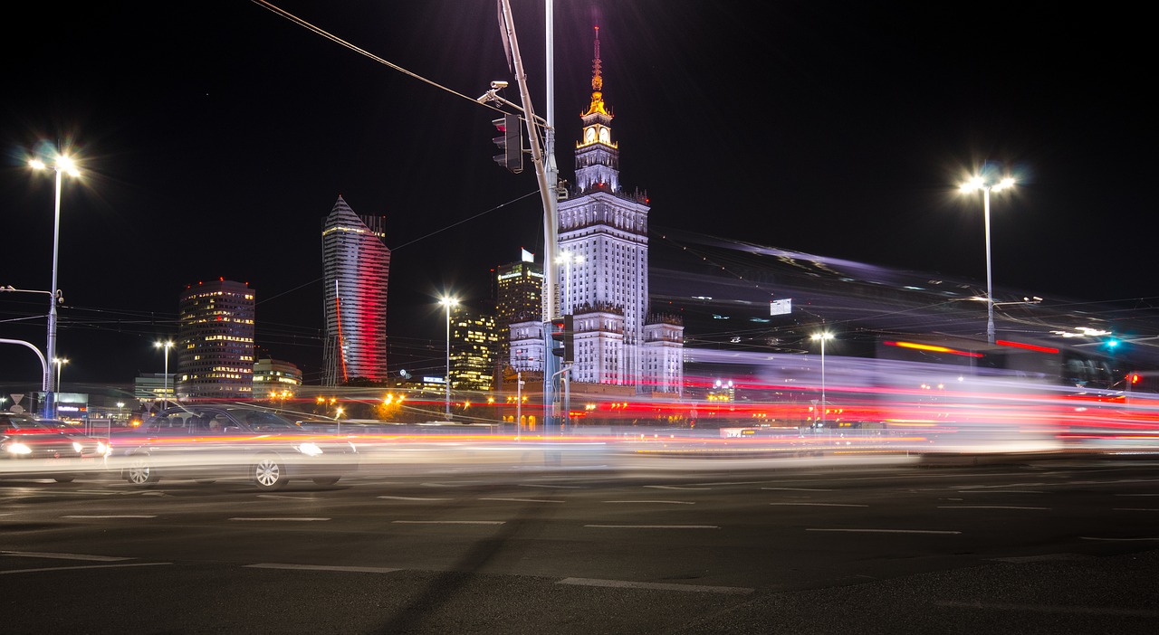 poland warsaw night free photo