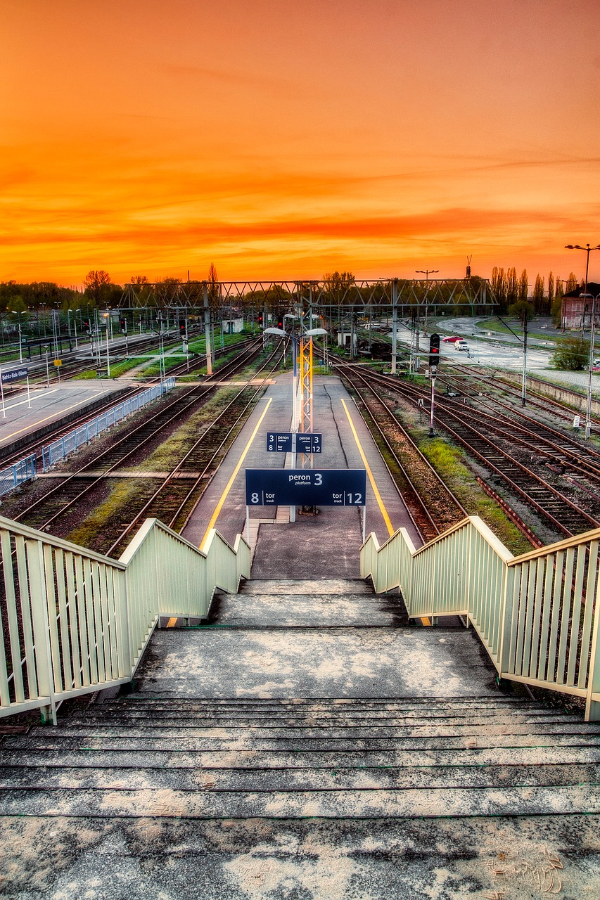 poland train yard steps free photo