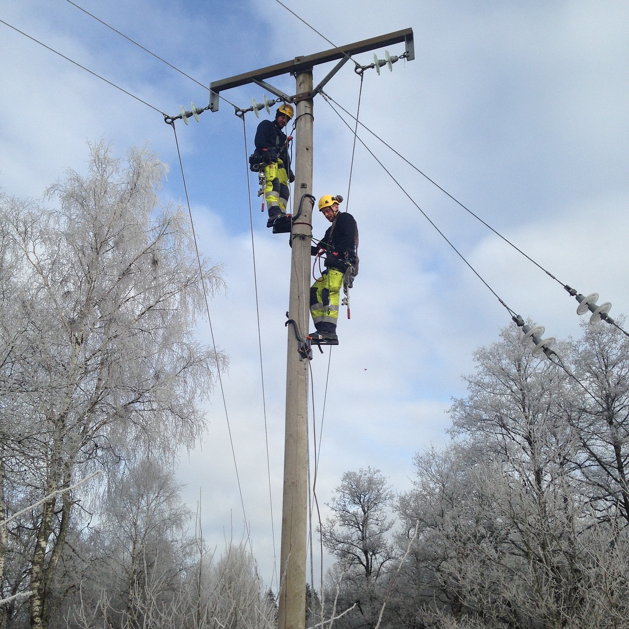 pole climbing electric lines security free photo